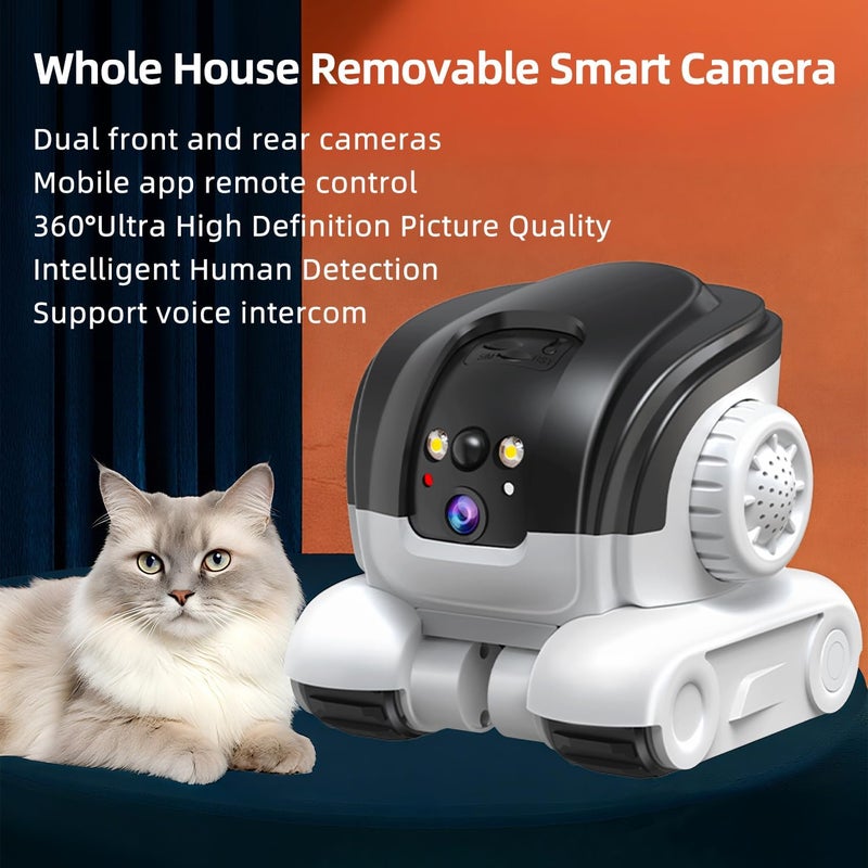 AEZ Robot Camera on Wheels 1080P Dual Lens,Security Indoor Camera with 2-Way Talk,Blinky Bot with Night Vision, Distance Bot 5200mAh Battery & App Control for Cats/Dogs/Baby/Elderly (SD/Cloud Storage) - Image 2